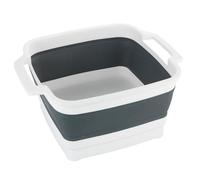 WENKO Bac de Lavage Pliable Sira, bac-Vaisselle Pliable avec Bouchon d'écoulement intégré & anses pour Un Transport Facile, Rangement Peu encombrant, 8 litres, (l x h x p) 39 x 18 x 32,5, Gris/Blanc