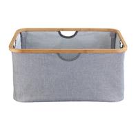 WENKO Panier de Rangement Pliable Bahari | Panier à Linge en Tissu Salle de Bain | Rebords en Bambou | Peu encombrant | Capacité 50L | Polyester - Bambou | 54x36x26 cm | Gris et Bois