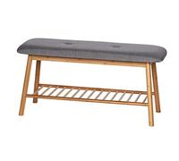 WENKO Banc à Chaussures avec Coussin, 100% Polyester, Entrée & Salon | cadre en bambou, étagère pour jusqu'à 4 paires de chaussures, 90 x 45 x 34 cm, Mod Bahari