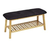 WENKO Banc à Chaussures en Bambou Mod. Ecori | Banc à Chaussures Noir avec Coussin en Polyester recyclé | Meuble d'entrée Durable | DIM (l x h x p) 90 x 45 x 33 cm | Bambou FSC Naturel
