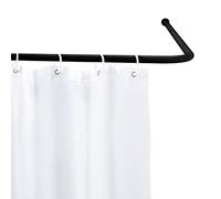 WENKO Barre d'angle Universelle Noir - Tringle pour Rideau de Douche, Style Tendance Industriel, Fait en Aluminium, 2 x 2 cm, Couleur : Noir