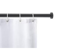 WENKO Barre de Douche Extensible Luz | Tringle Rideau de Douche Armoire télescopique avec Adaptateur Mural, Fixation sans perçage par Torsion, Aluminium Inoxydable - Plastique, Ø28 mmx110-185cm, Noir