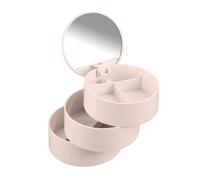 WENKO Boîte à bijoux ronde 3 compartiments rotatifs avec miroir Ø 13 x 14 cm rose tendre