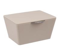 WENKO Boîte avec Couvercle Brasil, Panier de Rangement, Panier de Salle de Bain avec Couvercle, Plastique (Pet), 19 x 10 x 15.5 cm, Taupe