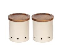 WENKO Boîte de Conservation Alimentaire ARIA | 2x Boîte Rangement Cuisine 1,6L avec Couvercle | Métal, Bois | Beige | Ø13,5x15 cm