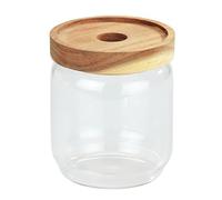 WENKO Boîte de conservation Vido, 450 ml, boîte à provisions transparente en verre avec couvercle à fermeture hermétique en bois d'acacia certifié FSC®, peu encombrant et empilable, Ø 9 x 10,5 cm