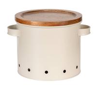 WENKO Boîte de rangement Aria 3,8 litres, boîte métallique avec couvercle en bois d'acacia, perméable à l'air, Ø 18 x 16,5 cm, beige