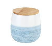 Wenko Boîte de rangement Mala 1 l en céramique blanche avec décor aquarelle bleu, couvercle en bambou certifié FSC® avec anneau en silicone pour rangement hermétique Ø 13 x 13,5 cm