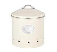 WENKO Boîte de conservation Nero 4L avec aération |Circulation optimale de l'air pour conservation oignons, pommes de terre| Style rétro,métal laqué avec étiquette inscriptible | 18,7x21 cm | Beige