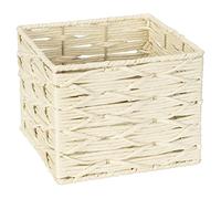WENKO Boîte de rangement Vabriano, panier carré en papier tressé, pour la salle de bain et le bureau, avec tiges métalliques stabilisatrices, 24 x 18,5 x 24 cm, style boho branché, beige