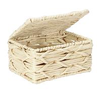 WENKO Boîte de Rangement Vabriano, Panier en Papier tressé avec Couvercle, pour la Salle de Bain et Le Bureau, avec tiges métalliques stabilisatrices, 19 x 10 x 14 cm, Style Boho branché, Beige
