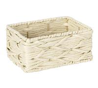 WENKO Boîte de rangement Vabriano, petit panier en papier tressé, pour la salle de bain et le bureau, avec tiges métalliques stabilisatrices, 19 x 9 x 14 cm, style boho branché, beige