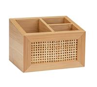 WENKO Boîte de salle de bain Allegre, boîte déco avec 3 compartiments pratiques, style bohème en bambou et rotin de qualité, ranger des ustensiles de toilette ou maquillage, 12 x 8,5 x 9 cm, naturel