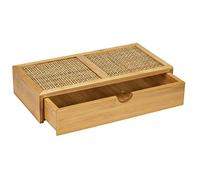 WENKO Boîte de salle de bain Allegre, boîte décorative avec tiroir, style bohème tendance, en bambou et rotin tressé de haute qualité, ranger des accessoires de toilette, 28 x 6 x 14 cm, naturel
