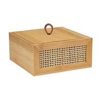 WENKO Boîte de salle de bain Allegre M, boîte décorative avec couvercle dans un style bohème tendance, en bambou et rotin tressé de qualité, ranger des accessoires de toilette, 15 x 7 x 15 cm, naturel