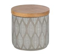 WENKO Boîte en céramique Tupian | Boîte de Rangement pour Bijoux et cosmétiques | Accessoire de Salle de Bain avec Couvercle en Bambou | DIM Ø 10 x 10,5 cm | Couleur Gris