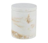 WENKO Boîte universelle Odos, boîte de rangement pour les bijoux et les accessoires, en polyrésine robuste à l'aspect marbre, Ø 8,5 x 10 cm, blanc/or