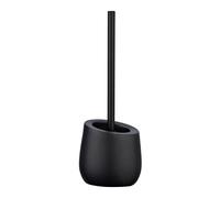 WENKO Brosse WC Badi Noir céramique - Porte-Brosse WC avec soies en Silicone et Brosse pour rebords, Céramique, 13.5 x 38 x 13.5 cm, Noir