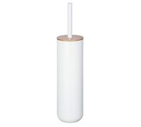 WENKO Brosse WC Bois, Brosse WC Bambou et Plastique Blanc, Posa, Brosse WC Fermée, Ø 7,5 x 37 cm