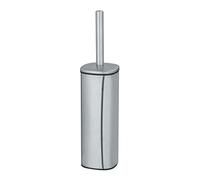 WENKO Brosse WC fermée Alassio, porte brosse WC au design fermé avec brosse WC noire et tête de brosse WC remplaçable de Ø 8,5 cm, Acier, 9,3x39,2x9,3 cm, argent mat