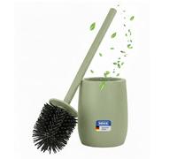 WENKO Brosse WC Mod Fablo en céramique à relief rainuré, support de brosse à poser, avec tête en silicone et couvercle plastique flexible, set WC pour salle de bain et WC invités, vert mate