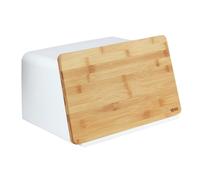 WENKO Boite à pain avec couvercle en bambou Kubo blanc, rangement pour le pain, avec couvercle planche à découper en bambou, Plastique - Bambou, 35x20,5x26 cm, marron - blanc