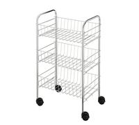 WENKO Chariot de Cuisine Mod. Florenz | Desserte roulante avec 3 Niveaux et 4 roulettes | Chariot de Rangement en métal chromé | DIM (l x h x p) 38 x 63 x 25 cm | Argent Brillant et Noir