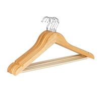 WENKO Cintre Eco Naturel Lot de 6, Barre pour Pantalons, encoches Jupes, Bois, 45 x 23.5 x 1.2 cm, Marron