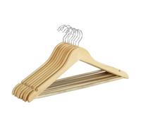 WENKO Cintres Bois Eco Naturel, Lot de 8, Barre Pantalons, encoches Jupes, 45 x 23.5 x 1.2 cm, Bois Marron