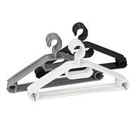WENKO Cintres Easy Noir, Gris, Blanc - Set de 10, cintres, Barre pour Pantalons, encoches Jupes, Porte-écharpe et Cravate, Polypropylène, 40.5 x 21 x 0.7 cm, Assorti