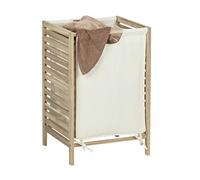 WENKO Coffre à Linge Bois Acina | Panier à Linge Bois avec Sac à Linge Amovible Coton mélangé | Capacité 48L | Bois Acacia FSC - Coton | 40x60x35 cm | Marron - Beige