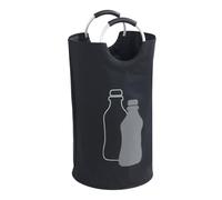 WENKO Collecteur de Bouteilles Jumbo 69 litres | Sac à Bouteilles pour Recyclage | Panier à Linge| Poignée Souple en Aluminium | Stockage Bouteilles vides | Polyester | 38 x 72 cm | Noir
