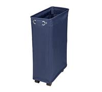 WENKO Collecteur de linge Corno bleu marine, corbeille à linge avec couvercle et à roulettes, coffre à linge WENKO, 100% polyester, contenance 43 l, (l x h x p) : 18,5 x 60 x 40 cm