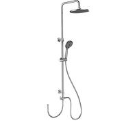 WENKO Colonne de Douche Watersaving | Économie d'eau | Barre de Douche Réglable | Ciel de Pluie diam 22,5cm | Douchette à Main 3 Jets diam 11cm | Flexible 150 cm | INOX chromé