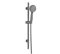 WENKO Colonne de douche Young sans robinet | Barre acier inoxydable | Pomme de douche 3 fonctions | Flexible de douche 150cm | Convient au chauffe-eau instantané | Raccord standard 1/2" | Gris foncé