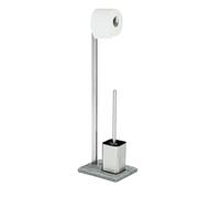 WENKO Combiné WC 2en1 Brosse WC et dérouleur Papier Toilette, Granit, Acier INOX - polyrésine, 23x73,5x19,5 cm
