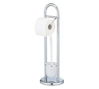 WENKO Combiné WC 2en1 Exclusif Siena | Brosse WC à tête remplaçable et dérouleur Papier Toilette | Stable et hygièique | Accessoire Toilette | Acier | DIM 19 x 63 cm | Chrome Brillant