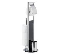 WENKO Combiné WC Ravina 3en1 Blanc | Brosse WC et dérouleur Papier Toilette | Range Papier Toilette jusqu'à 3 Rouleaux | Acier INOX et Verre trempé |20x70 cm | Gris