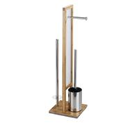 WENKO Combiné WC Rivalta | 3 en 1| Brosse WC et Dérouleur Papier Toilette | Stockage Papier | Tête de Brosse remplaçable | Bambou, Acier INOX et Verre trempé| 18x70x23 cm | Bambou