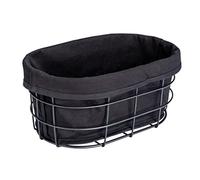 WENKO Corbeille à Pain Bela, Corbeille Black Outdoor Kitchen pour Le Bain, Petits Pains ou Baguettes, en métal thermolaqué avec Insert retirable et Lavable, 100% Coton, 27 x 17 x 11,5 cm, Noir