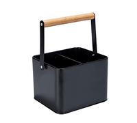 WENKO Corbeille à ustensiles Baco, Accessoire Black Outdoor Kitchen, Panier de Transport Robuste, métal thermolaqué Noir, poignées Flexibles en Bois, pour Le Transport de sauces, 18 x 25,5 x 15 cm