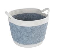 WENKO Corbeille en feutre Bea L, deux anses blanches & un volume de 30 l, fabriquée à base de feutre en polyester recyclé, gris clair, design tissage blanc, 80 % polyester / 20 % coton, Ø 35 x 26 cm