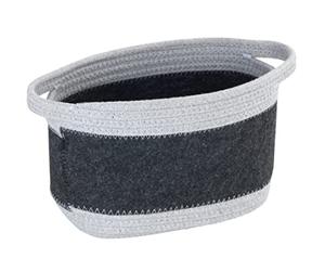 WENKO Corbeille en feutre Bea M, avec deux anses blanches, fabriquée à base de feutre en polyester recy ris foncé, design tissage blanc, 80% polyester / 20% coton, 5 litres, 24 x 16 x 16 cm