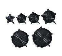 WENKO Couvercles Ronds en Silicone réutilisables Loui | Set de 6 pièces de Tailles différentes |Film étirable réutilisable | sans BPA| Black Outdoor Kitchen | DIM 6, 9, 11, 14, 16 et 20 cm | Noir