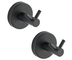 WENKO Crochet Mural Duo Mod. Bosio Black | Patère Double Design Industriel en INOX Noir pour Salle de Bain | Set de 2 Crochets muraux Modernes | Dimensions Ø 5,5 x 5,5 cm | Métal Noir
