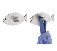 WENKO Crochet mural Poisson set de 2 acier inox - set de 2, autoadhésif, Acier inoxydable, 6.5 x 3.2 x 2.8 cm, Mat
