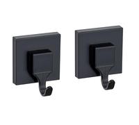 WENKO crochet mural salle de bain | crochet mural sans perçage Vacuum-Loc Quadro noir | fixation sans perçage | 2 pièces | plastique ABS | dimensions 6 x 7 x 5 cm | couleur noire