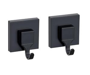 WENKO crochet mural salle de bain | crochet mural sans perçage Vacuum-Loc Quadro noir | fixation sans perçage | 2 pièces | plastique ABS | dimensions 6 x 7 x 5 cm | couleur noire