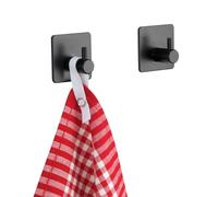 WENKO Crochet mural Ureo noir, kit de 3, crochets en acier inoxydable verni, crochet à serviette pour la salle de bain, les WC invités & toute la maison, fixation sans perçage 4,5 x 4,5 x 2 cm