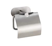 WENKO Dérouleur de papier hygiénique Turbo-Loc avec couvercle Orea Mat, fixation sans percer de trous, porte-rouleaux de papier avec couvercle pour la protection, inox mat, 14 x 12,5 x 7 cm